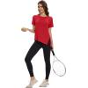 imageMAGCOMSEN Womens Workout Shirts Short Sleeve Crewneck Quick Dry Yoga TShirt Gym Athletic Top Breathable Tee Side SlitRed