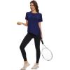 imageMAGCOMSEN Womens Workout Shirts Short Sleeve Crewneck Quick Dry Yoga TShirt Gym Athletic Top Breathable Tee Side SlitRoyal Blue