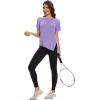 imageMAGCOMSEN Womens Workout Shirts Short Sleeve Crewneck Quick Dry Yoga TShirt Gym Athletic Top Breathable Tee Side SlitTaro Purple