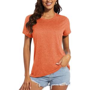 imageMAGCOMSEN Womens T Shirts VNeck Short Sleeve UPF 50 Sun Protection Performance Quick Dry Athletic Shirts Tee Tops01orange