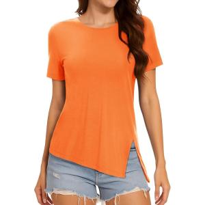 imageMAGCOMSEN Womens Workout Shirts Short Sleeve Crewneck Quick Dry Yoga TShirt Gym Athletic Top Breathable Tee Side SlitOrange