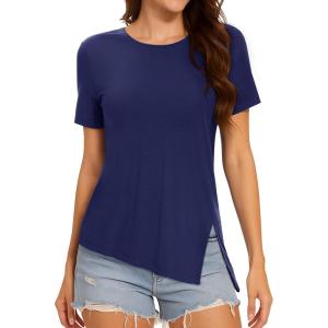 imageMAGCOMSEN Womens Workout Shirts Short Sleeve Crewneck Quick Dry Yoga TShirt Gym Athletic Top Breathable Tee Side SlitRoyal Blue