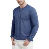 imageMAGCOMSEN Mens Henley Shirt Long Sleeve Cotton Casual Shirts with Pocket Button Placket Daily WearDark Blue