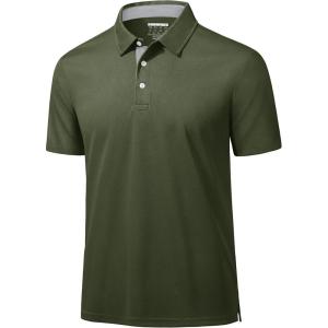 imageMAGCOMSEN Mens Polo Shirts Short Sleeve Lightweight Moisture Wicking Golf Polos 3 Buttons Performance Collared Shirt MenArmy Green