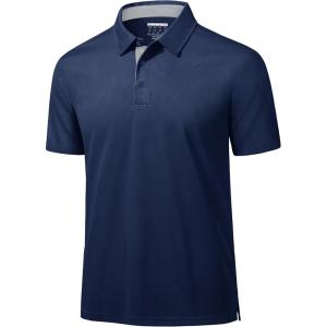 imageMAGCOMSEN Mens Polo Shirts Short Sleeve Lightweight Moisture Wicking Golf Polos 3 Buttons Performance Collared Shirt MenNavy