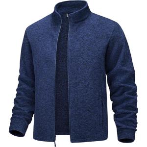 imageMAGCOMSEN Mens Zip Up Sweatshirt Casual Fleece Jacket with Zipper Pockets and Stand CollarDark Blue