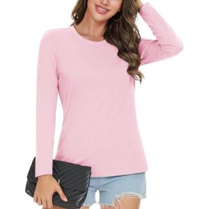imageMAGCOMSEN Womens LongSleeve CrewNeck Cotton TShirt ClassicFit Shirt Soft Breathable Casual Tee Basic TopsAlight Pink