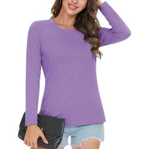 imageMAGCOMSEN Womens LongSleeve CrewNeck Cotton TShirt ClassicFit Shirt Soft Breathable Casual Tee Basic TopsAlight Purple