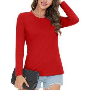 imageMAGCOMSEN Womens LongSleeve CrewNeck Cotton TShirt ClassicFit Shirt Soft Breathable Casual Tee Basic TopsAred