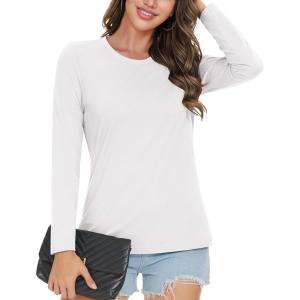 imageMAGCOMSEN Womens LongSleeve CrewNeck Cotton TShirt ClassicFit Shirt Soft Breathable Casual Tee Basic TopsAwhite