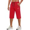 imageMAGCOMSEN Mens Capri Shorts Quick Dry Below Knee 34 Capri Pants with Zipper Pockets for Workout Running Training SummerTomato Red