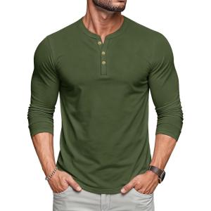 imageMAGCOMSEN Mens Henley Shirts Long Sleeve Button Shirts Moisture Wicking Tees Casual Basic Solid Pullover ShirtArmy Green