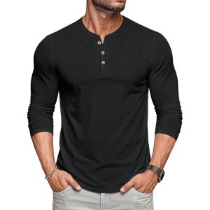 imageMAGCOMSEN Mens Henley Shirts Long Sleeve Button Shirts Moisture Wicking Tees Casual Basic Solid Pullover ShirtBlack