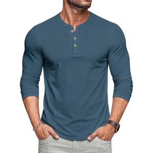 imageMAGCOMSEN Mens Henley Shirts Long Sleeve Button Shirts Moisture Wicking Tees Casual Basic Solid Pullover ShirtDenimblue
