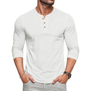 imageMAGCOMSEN Mens Henley Shirts Long Sleeve Button Shirts Moisture Wicking Tees Casual Basic Solid Pullover ShirtWhite