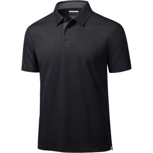imageMAGCOMSEN Mens Polo Shirts Short Sleeve Lightweight Moisture Wicking Golf Polos 3 Buttons Performance Collared Shirt MenBlack