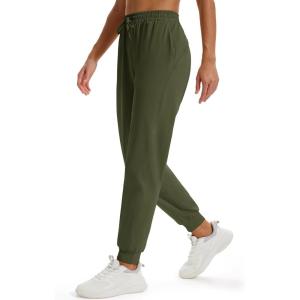 imageMAGCOMSEN Womens Fleece Lined Joggers Waterproof Thermal Winter Sweatpants Insulated Hiking Running Snow Pants PocketsArmygreen