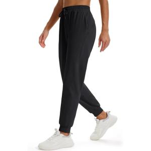 imageMAGCOMSEN Womens Fleece Lined Joggers Waterproof Thermal Winter Sweatpants Insulated Hiking Running Snow Pants PocketsBlack