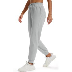 imageMAGCOMSEN Womens Fleece Lined Joggers Waterproof Thermal Winter Sweatpants Insulated Hiking Running Snow Pants PocketsLight Grey