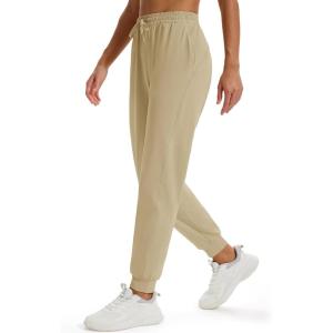 imageMAGCOMSEN Womens Fleece Lined Joggers Waterproof Thermal Winter Sweatpants Insulated Hiking Running Snow Pants PocketsLight Khaki