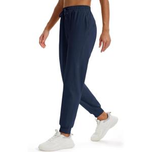 imageMAGCOMSEN Womens Fleece Lined Joggers Waterproof Thermal Winter Sweatpants Insulated Hiking Running Snow Pants PocketsNavy