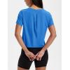 imageMAGCOMSEN Workout Crop Tops for Women Short Sleeve Cotton Athletic Yoga Tops Loose Casual Cropped T ShirtsAzure