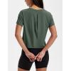 imageMAGCOMSEN Workout Crop Tops for Women Short Sleeve Cotton Athletic Yoga Tops Loose Casual Cropped T ShirtsDark Gray Green