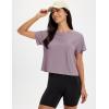 imageMAGCOMSEN Workout Crop Tops for Women Short Sleeve Cotton Athletic Yoga Tops Loose Casual Cropped T ShirtsGray Purple
