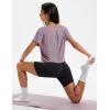 imageMAGCOMSEN Workout Crop Tops for Women Short Sleeve Cotton Athletic Yoga Tops Loose Casual Cropped T ShirtsGray Purple