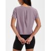 imageMAGCOMSEN Workout Crop Tops for Women Short Sleeve Cotton Athletic Yoga Tops Loose Casual Cropped T ShirtsGray Purple