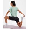 imageMAGCOMSEN Workout Crop Tops for Women Short Sleeve Cotton Athletic Yoga Tops Loose Casual Cropped T ShirtsLight Gray Green