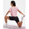 imageMAGCOMSEN Workout Crop Tops for Women Short Sleeve Cotton Athletic Yoga Tops Loose Casual Cropped T ShirtsLight Pink