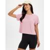 imageMAGCOMSEN Workout Crop Tops for Women Short Sleeve Cotton Athletic Yoga Tops Loose Casual Cropped T ShirtsLight Pink