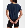 imageMAGCOMSEN Workout Crop Tops for Women Short Sleeve Cotton Athletic Yoga Tops Loose Casual Cropped T ShirtsNavy