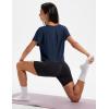 imageMAGCOMSEN Workout Crop Tops for Women Short Sleeve Cotton Athletic Yoga Tops Loose Casual Cropped T ShirtsNavy