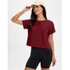 imageMAGCOMSEN Workout Crop Tops for Women Short Sleeve Cotton Athletic Yoga Tops Loose Casual Cropped T ShirtsVintage Red
