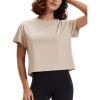 imageMAGCOMSEN Workout Crop Tops for Women Short Sleeve Cotton Athletic Yoga Tops Loose Casual Cropped T ShirtsApricot