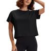 imageMAGCOMSEN Workout Crop Tops for Women Short Sleeve Cotton Athletic Yoga Tops Loose Casual Cropped T ShirtsBlack