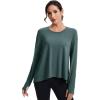 imageMAGCOMSEN Womens Long Sleeve Workout Shirts MoistureWicking Loose Fit Athletic Running Yoga Tops with Thumb HoleGgreen