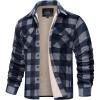 imageMAGCOMSEN Mens Flannel Shirt Jacket Fleece Lined Thick Long Sleeve Coat Winter Warm Plaid Shacket Jackets with 5 PocketsBlack Grey