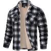 imageMAGCOMSEN Mens Flannel Shirt Jacket Fleece Lined Thick Long Sleeve Coat Winter Warm Plaid Shacket Jackets with 5 PocketsBlack White
