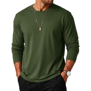 imageMAGCOMSEN Mens Long Sleeve Tee Shirts Lightweight Moisture Wicking Casual Comfort Crewneck Plain Long Sleeve ShirtsArmy Green