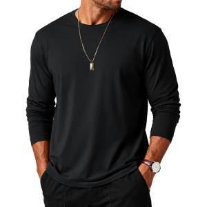 imageMAGCOMSEN Mens Long Sleeve Tee Shirts Lightweight Moisture Wicking Casual Comfort Crewneck Plain Long Sleeve ShirtsBlack