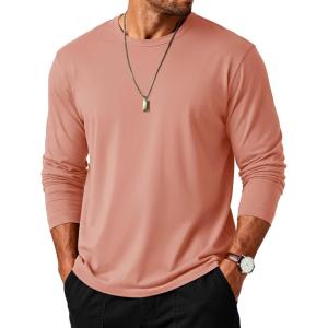 imageMAGCOMSEN Mens Long Sleeve Tee Shirts Lightweight Moisture Wicking Casual Comfort Crewneck Plain Long Sleeve ShirtsGray Pink