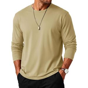 imageMAGCOMSEN Mens Long Sleeve Tee Shirts Lightweight Moisture Wicking Casual Comfort Crewneck Plain Long Sleeve ShirtsKhaki