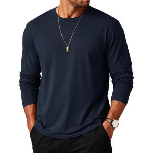 imageMAGCOMSEN Mens Long Sleeve Tee Shirts Lightweight Moisture Wicking Casual Comfort Crewneck Plain Long Sleeve ShirtsNavy Blue