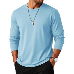 imageMAGCOMSEN Mens Long Sleeve Tee Shirts Lightweight Moisture Wicking Casual Comfort Crewneck Plain Long Sleeve ShirtsSkyblue