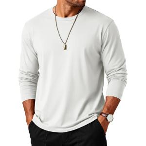 imageMAGCOMSEN Mens Long Sleeve Tee Shirts Lightweight Moisture Wicking Casual Comfort Crewneck Plain Long Sleeve ShirtsWhite