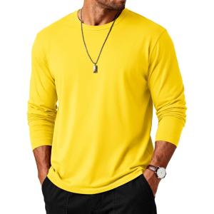 imageMAGCOMSEN Mens Long Sleeve Tee Shirts Lightweight Moisture Wicking Casual Comfort Crewneck Plain Long Sleeve ShirtsYellow