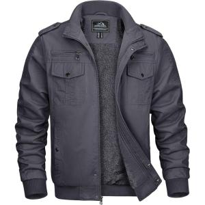 imageMAGCOMSEN Mens Winter Jacket Cotton Fleece Lined Warm Jackets Work Cargo Military Coats with 6 PocketsDark Grey